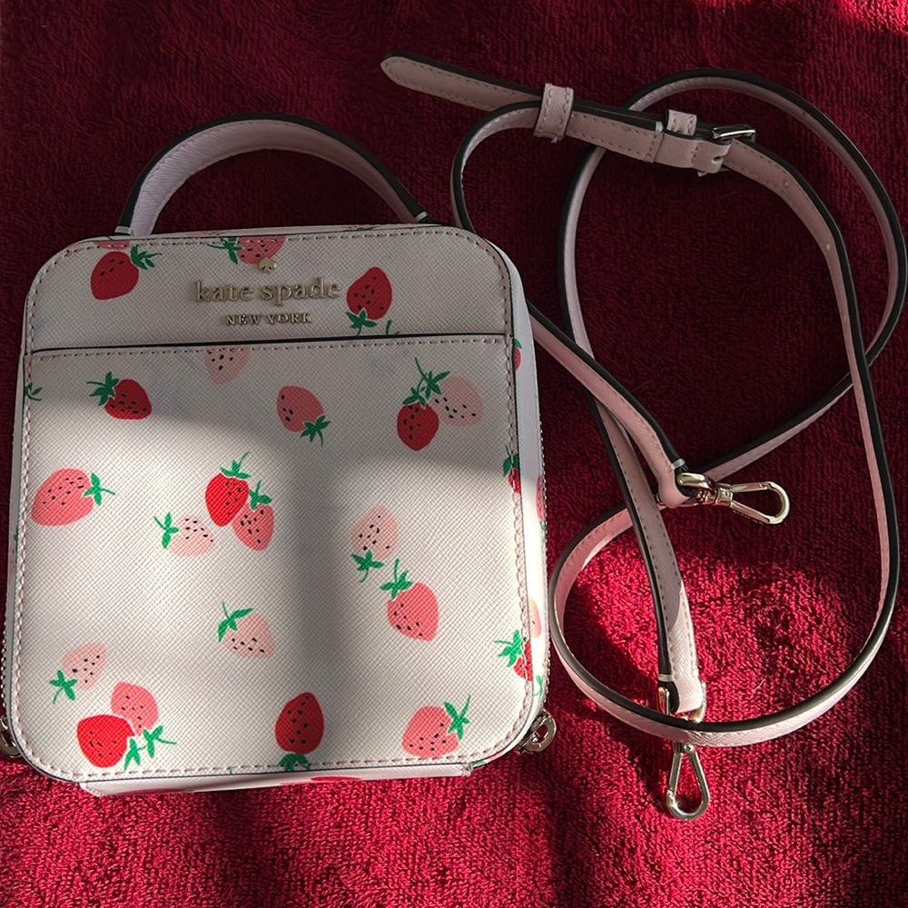 Kate Spade White and Pink Strawberry Crossbody Bag